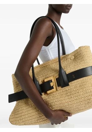 Balmain large Anthem bag in smooth leather and crochet - Neutrals