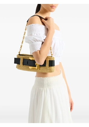 Balmain Anthem clutch bag in smooth leather and crochet - Neutrals