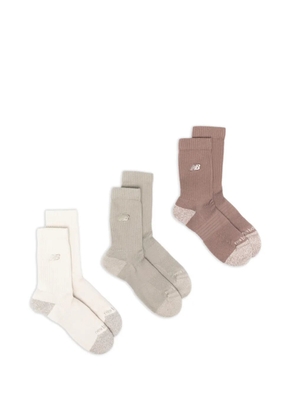 New Balance logo-embroidered ribbed-knit socks set (set of three) - Neutrals
