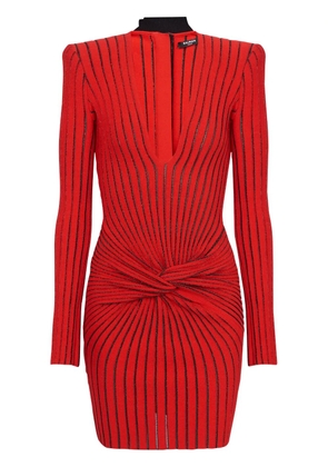 Balmain ribbed-knit long-sleeve dress - Red