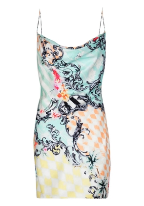 Balmain baroque-print satin dress - Blue