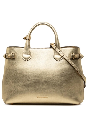 Burberry Pre-Owned 2000-2017 Medium Metallic Leather and House Check Banner satchel - Gold