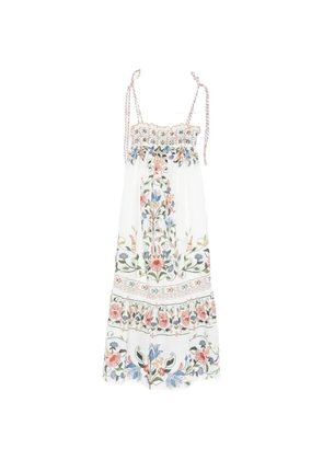 FARM Rio Stiched Garden floral-embroidered tiered midi dress - Neutrals