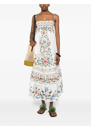 FARM Rio Stiched Garden floral-embroidered tiered midi dress - Neutrals