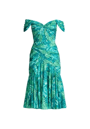 Tadashi Shoji floral-print off-shoulder midi dress - Green