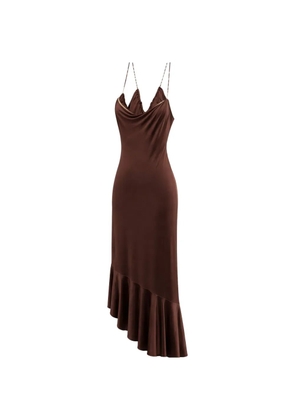 Amen ruffled-trim cowl-neck midi dress - Brown