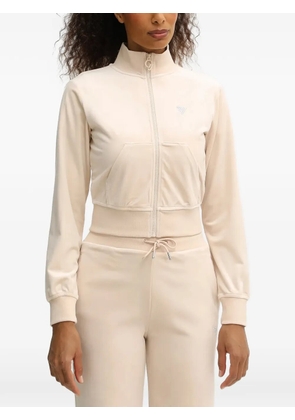 GUESS USA rhinestone-embellished zip-up sweatshirt - Neutrals