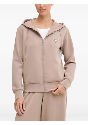 GUESS USA logo-plaque zip-up hoodie - Neutrals
