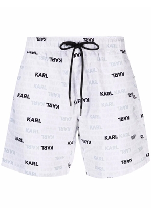 Karl Lagerfeld logo-print patch-detail swim shorts - White