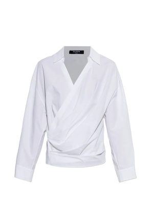Balmain wrap-design cotton blouse - White