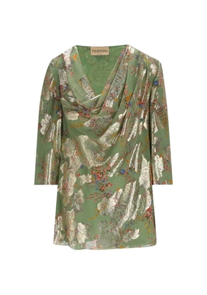 Valentino Garavani floral-brocade draped tunic top - Green