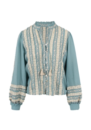 Sea Kirsten L/S lace-trim embroidered blouse - Blue