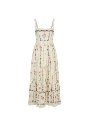 Agua By Agua Bendita Barbara Cauca floral-embroidered cotton midi dress - Neutrals