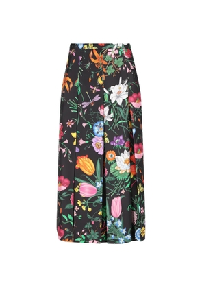 Gucci printed silk twill pleated midi skirt - Black