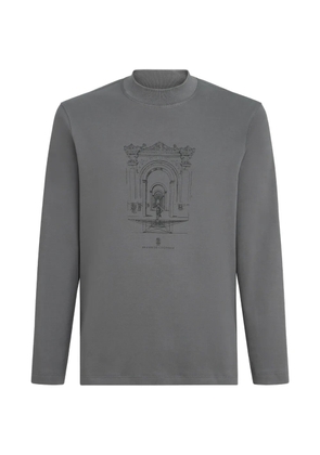 Brunello Cucinelli cotton interlock long-sleeve T-shirt with mock-neck and print - Grey
