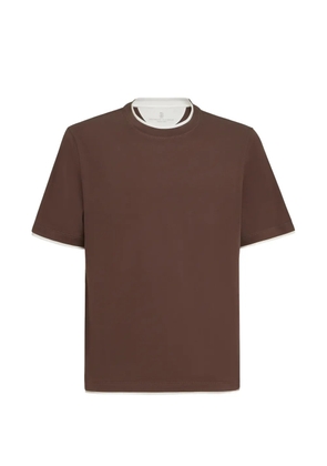 Brunello Cucinelli cotton jersey crew neck T-shirt with faux-layering - Brown