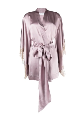 Carine Gilson lace-detail belted silk robe - Pink