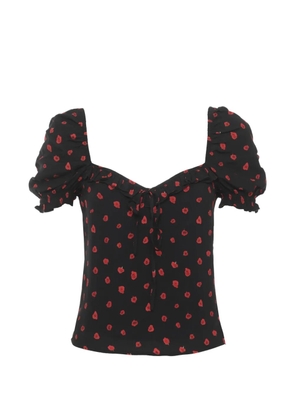 MAR DE MARGARITAS Letizia floral-print ruffled top - Black