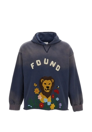 FOUND lion-embroidered raw-cut hoodie - Blue