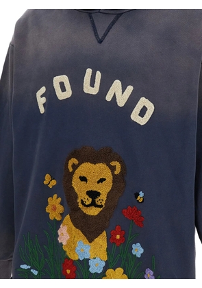 FOUND lion-embroidered raw-cut hoodie - Blue