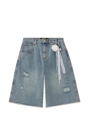 Mini Cream distressed raw-edge shorts - Blue