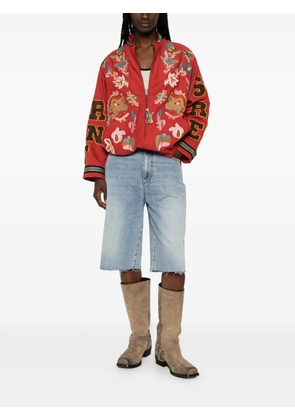 FRONT STREET 8 floweer-embroidered zip-up jacket