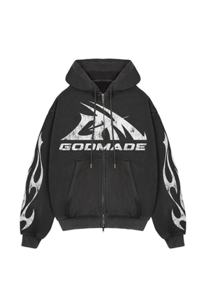 GODMADE logo-print flame-detail hoodie - Grey