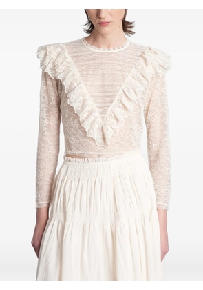 Antik Batik Flowi ruffled lace-trimmed top - White