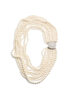 Valentino Garavani Ovalette necklace in metal, baroque glass pearls, and Swarovski® crystals - Silver