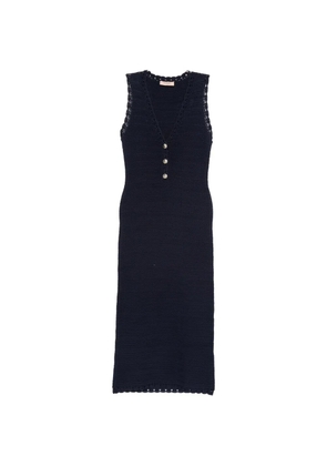 TWINSET crochet-knit button-detail midi dress - Blue