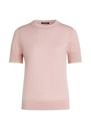 Karl Lagerfeld logo-embroidered merino-wool T-shirt - Pink