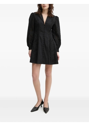 Isabelle Blanche eyelet-embroidered puff-sleeve mini dress - Black