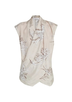 Brunello Cucinelli floral-print draped silk blouse - Neutrals