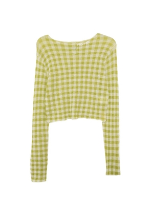 YANYAN KNITS Gingham Boatneck LS Top - Green