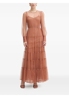 TWINSET lace-overlaid tiered dress - Brown