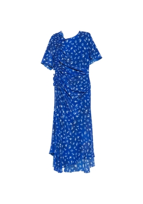 Victoria Beckham floral-print smocked asymmetric dress - Blue