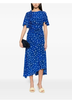 Victoria Beckham floral-print smocked asymmetric dress - Blue