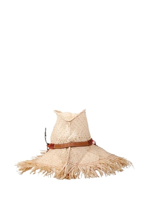 CUBA LAB fringed leather-trim hat - Neutrals