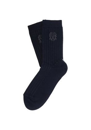 Brunello Cucinelli logo-embroidered ribbed socks - Black