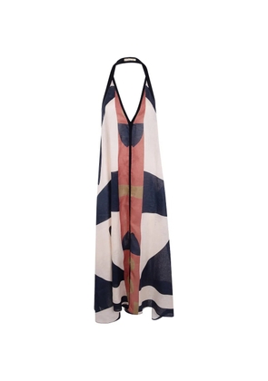 Volantis Uma June abstract-print halterneck linen dress - Neutrals