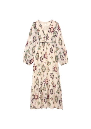 Ba&Sh Oelia embroidered ikat-print midi dress - Neutrals