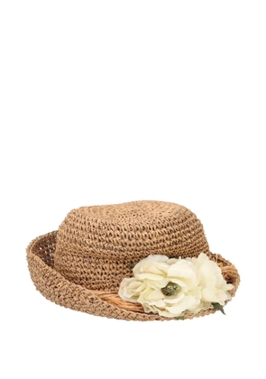 Vintage floral-detail straw hat - Neutrals