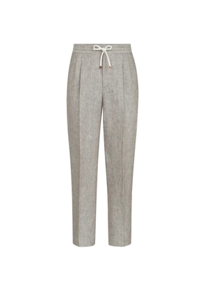 Brunello Cucinelli linen and hemp diagonal trousers with drawstring and double pleats - Grey