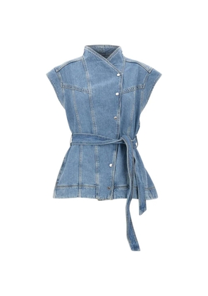 BOSS belted asymmetric-closure denim vest - Blue