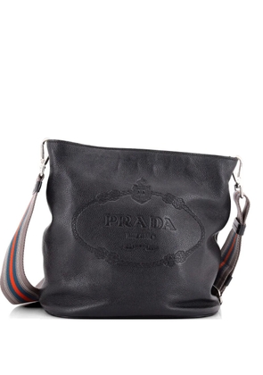 Prada Pre-Owned Logo Messenger Bag Vitello Phenix Medium bucket bag - Black