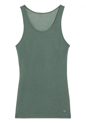 AMI Paris logo-embroidered cotton-blend top - Grey