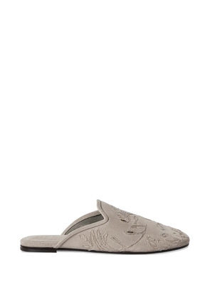 Brunello Cucinelli suede mules with dazzling broderie anglaise - Grey