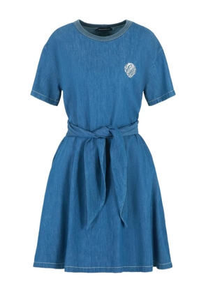 Emporio Armani embroidered belted mini denim dress - Blue