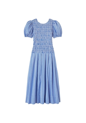 GANNI striped smocked-waist dress - Blue