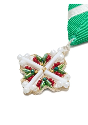 Undercover bead-embellished ribbon brooch - Green
